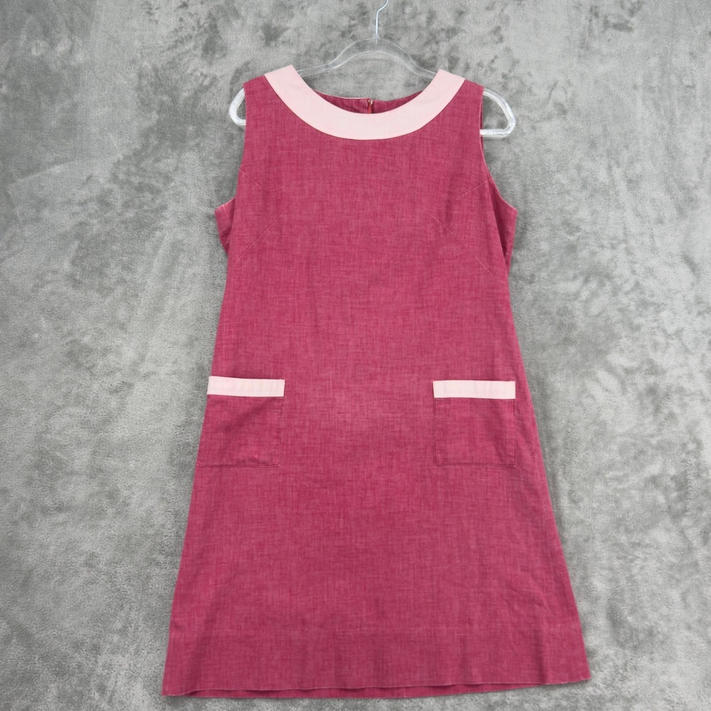 True Vintage Dress Womens Size L Mod Shift Retro Colorblock Zip Pink Office